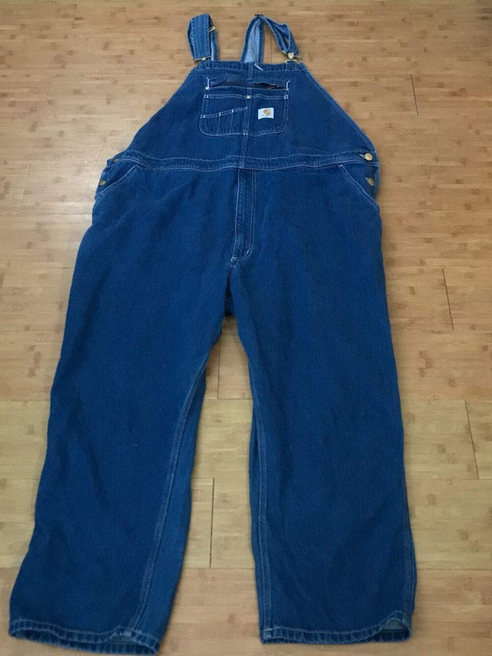 Carhartt Loose Fit Denim Bib Overalls Men 44 Blue Chest Zip Pocket Dark Wash